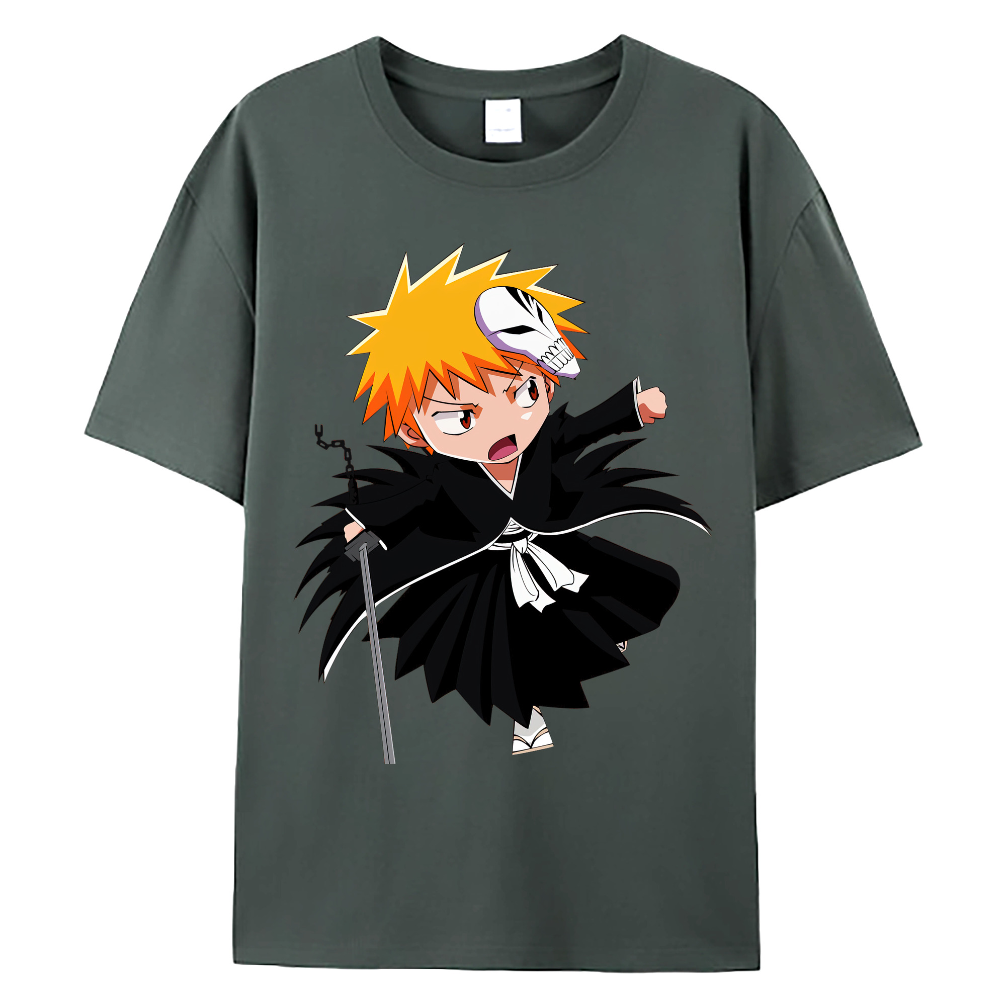 （画像用） ブリーチ 黒崎一護（くろさき いちご）BLEACH Kurosaki Ichigo 綿100％ メンズ半袖Tシャツ｜肌触りやわらか＆通気性